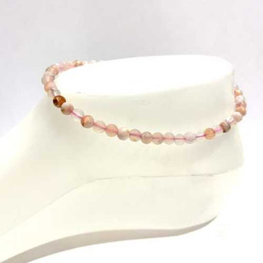 Cherry Blossom Agate Crystal Gemstone Anklet -Size Round 4mm - Ai NeJewellery