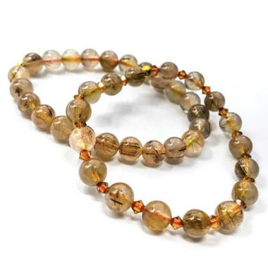 Copper Rutilated Quartz Gemstone / Swarovski Crystals Bracelet size 8mm - Ai NeJewellery