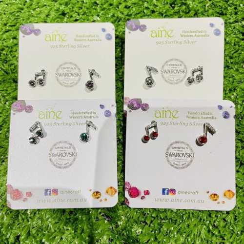 925 Sterling Silver Swarovski Crystal Stud Earrings Music Notes Ai Ne 925 Swarovski Earrings