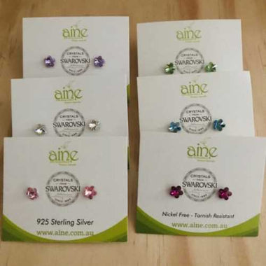 925 Sterling Silver Swarovski Crystal Stud Earrings Flower cut 6mm - Ai NeDefault Category