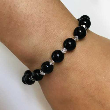 Black Onyx / Swarovski Crystals Bracelet size 8mm - Ai NeJewellery