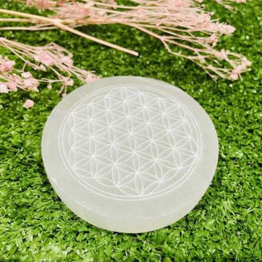 Genuine Selenite Gemstone Crystal Flower of Life charging Plate 7cm - Ai NeDefault Category