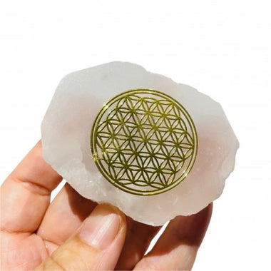 Genuine Selenite Crystal Charging Base Sacred Geometry - Flower of Life A - Ai Ne