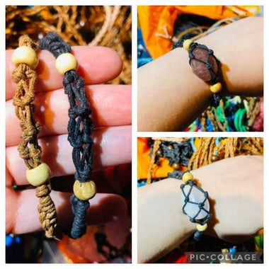 BROWN Eco-Friendly 100% Linen Cord Bead Necklace Interchangable / Adjustable Macrame Hemp Crystal Pendant Pouch Net Bracelets - Ai NeDefault Category