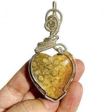 RARE 925 Sterling Silver wire wrapped Fosillised Coral Pendant - Ai NeDefault Category