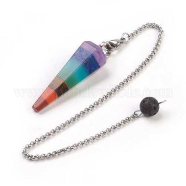 Natural Mixed Stone Chakra Pendulum Pendants Stainless Steel Cone/Spike - Ai NeDefault Category