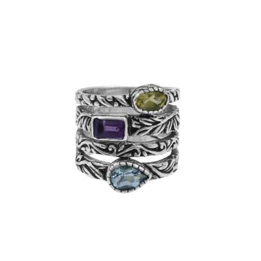 Stacks of Magic 925 Silver Ring with Mix Stone: Blue Topaz, Amethyst, Citrine Ring | Healing Ring - Ai NeDefault Category