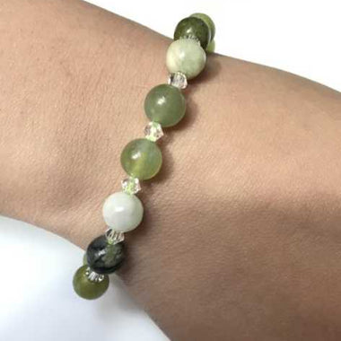 Swarovski Crystals / Green Yellow Jade Gemstone Bracelet size 8mm - Ai NeJewellery