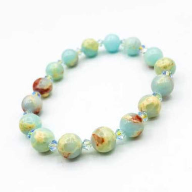 Swarovski Crystals / Sea Sediment Jasper Gemstone Bracelet size 8mm Sky Blue - Ai NeJewellery