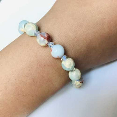 Swarovski Crystals / Sea Sediment Jasper Gemstone Bracelet size 8mm Sky Blue - Ai NeJewellery