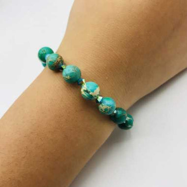 Swarovski Crystals / Sea Sediment Jasper Gemstone Bracelet size 8mm Turquoise - Ai NeJewellery