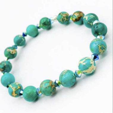 Swarovski Crystals / Sea Sediment Jasper Gemstone Bracelet size 8mm Turquoise - Ai NeJewellery